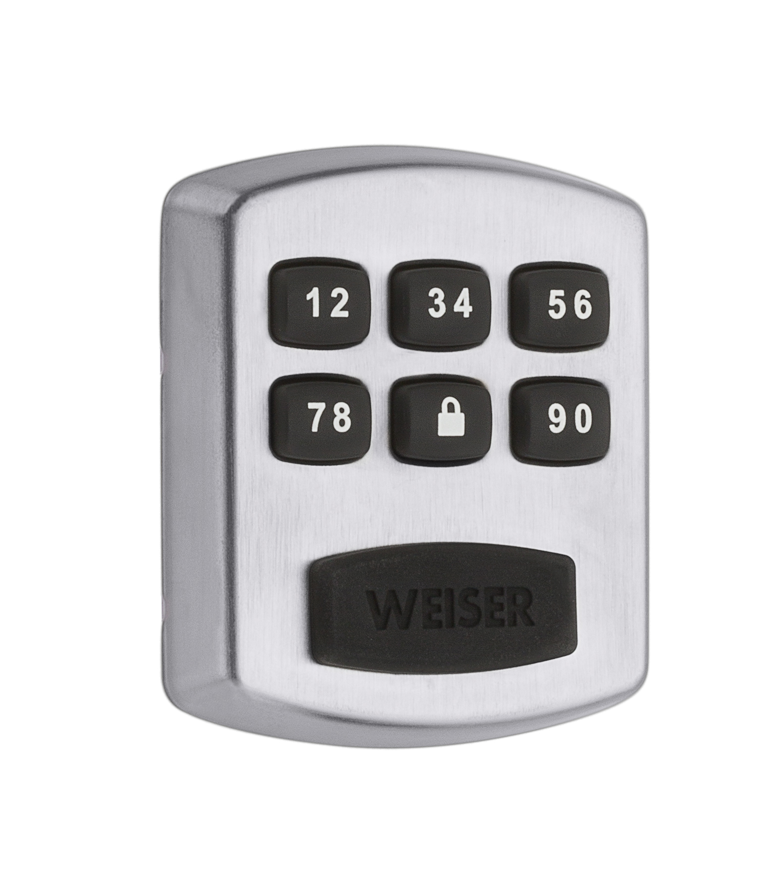 Satin chrome keypad deadbolt with numbered buttons