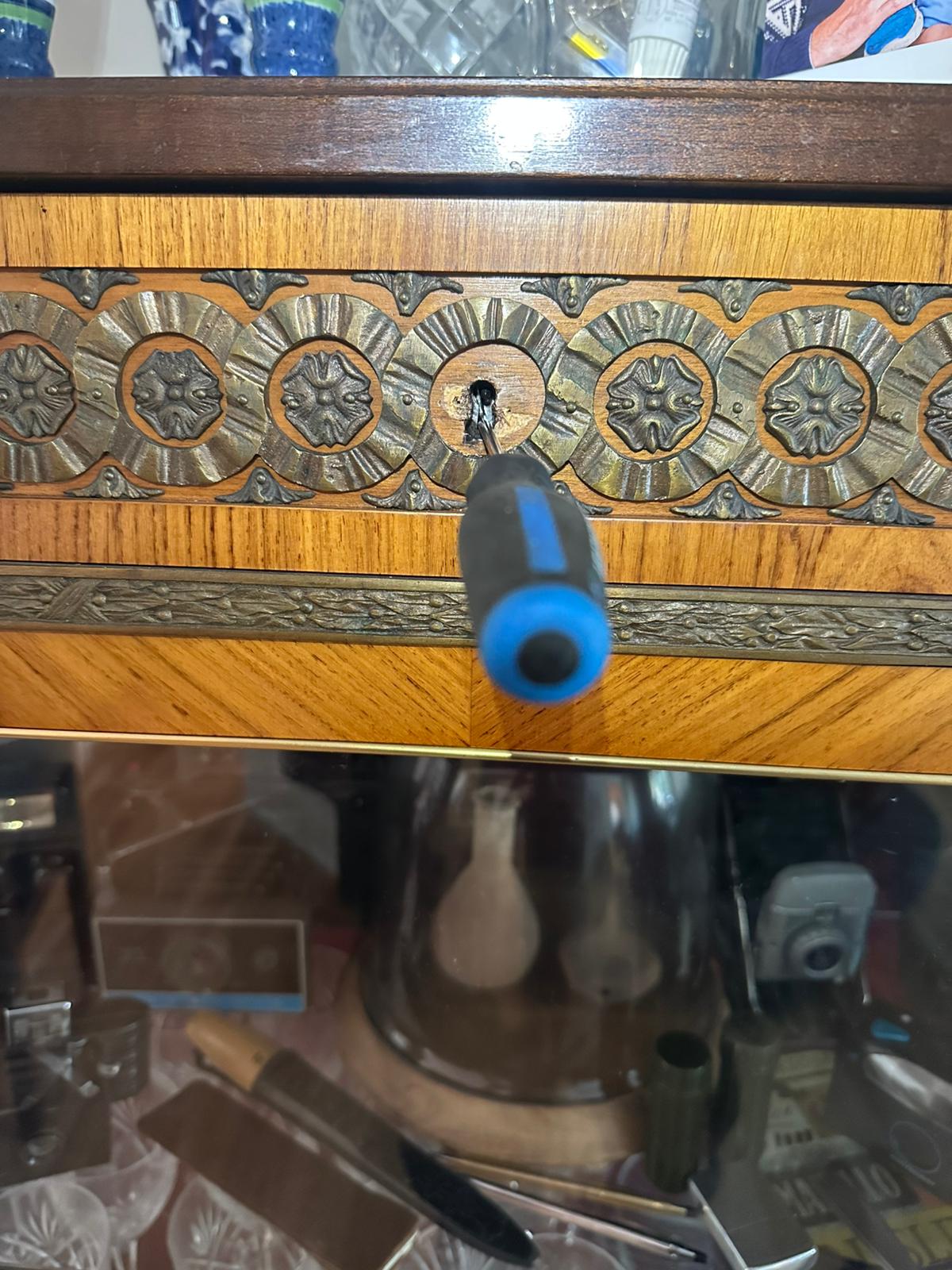Commercial desk drawer lock cylinder installation and key fitting