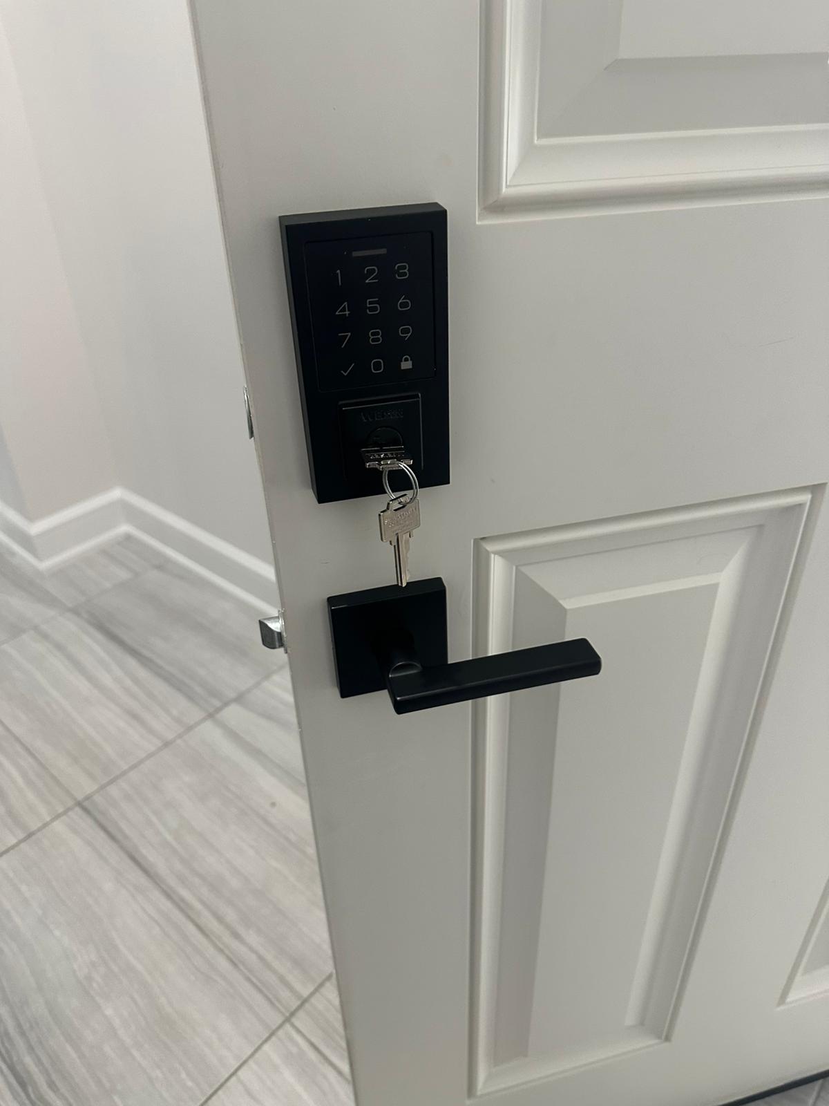 Touchscreen smart lock installation on residential rental door